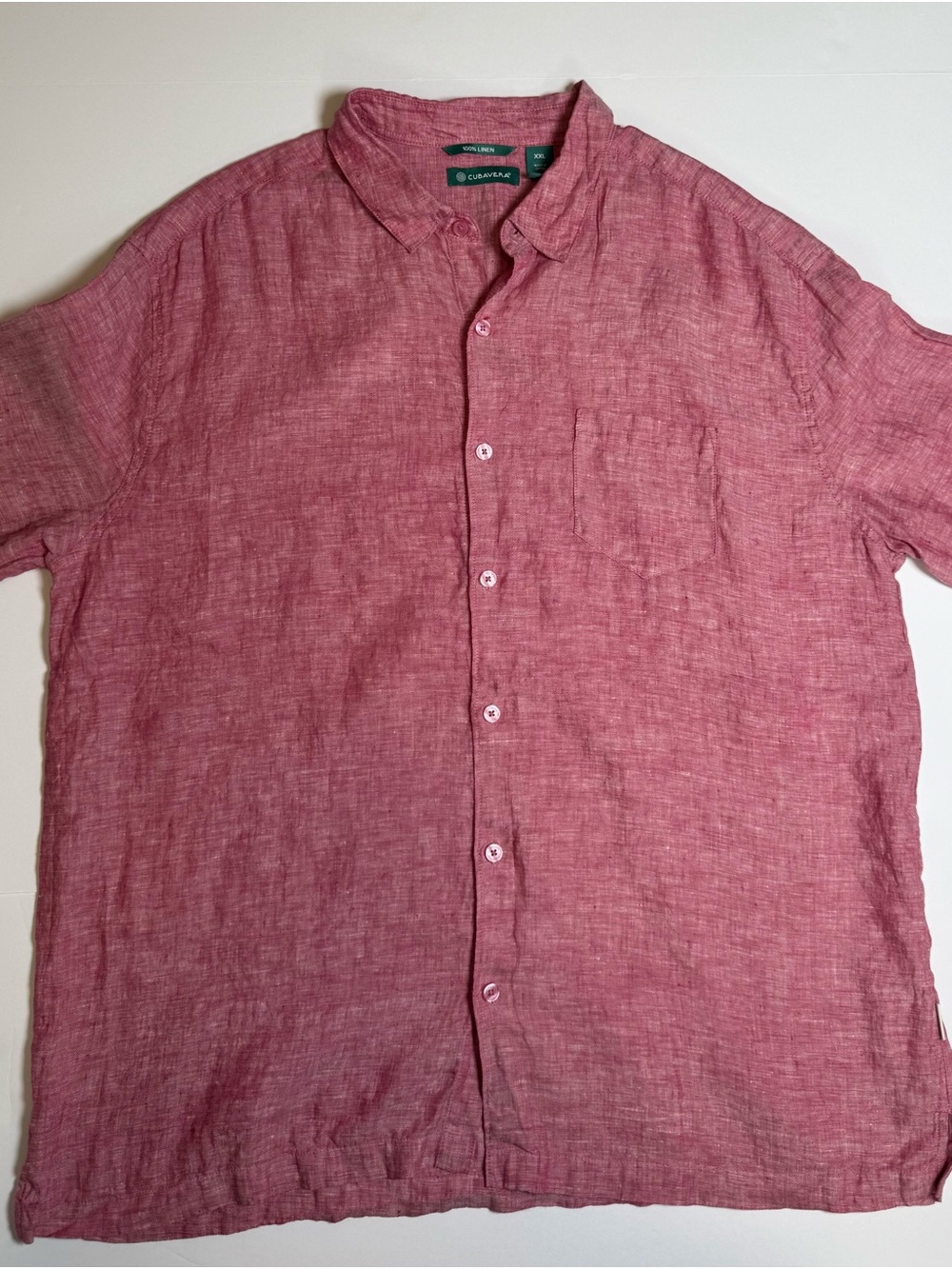 Cubavera Men's XXL Solid Red 100% Linen Short Sleeve Button-Up Shirt